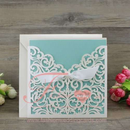 Printable Shimmer White Laser Cut Invitations Pocket